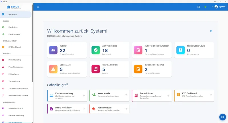 EBSOS — Compliance-Plattform für Finanzintermediäre — Screenshot 1