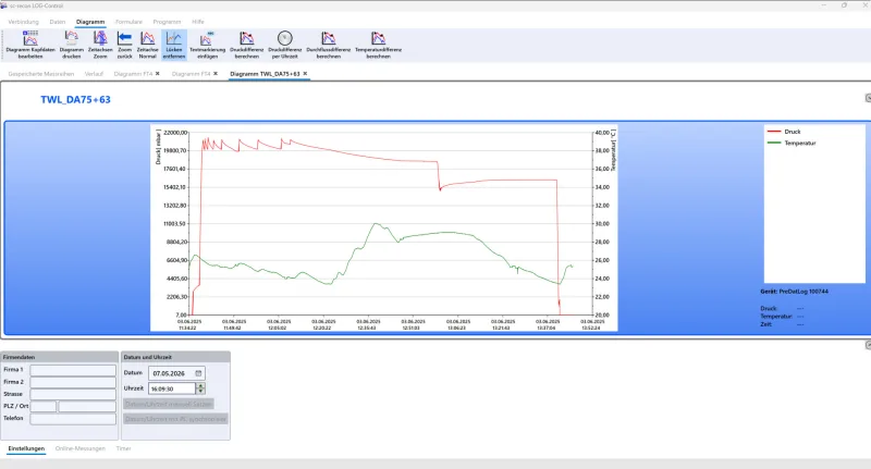 Log-Control — Messdaten-Software für Durchfluss-, Druck- und Temperaturmessung — Screenshot 3
