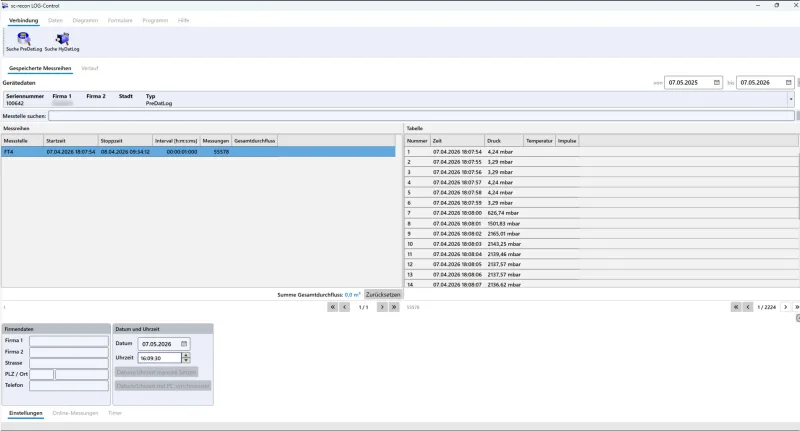Log-Control — Messdaten-Software für Durchfluss-, Druck- und Temperaturmessung — Screenshot 4