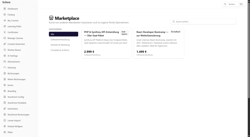 Scilora — Kurs-Builder mit Modulen und Lektionen